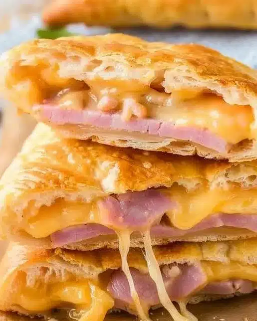 Homemade Ham and Cheese Hot Pocket with golden crust and melted filling