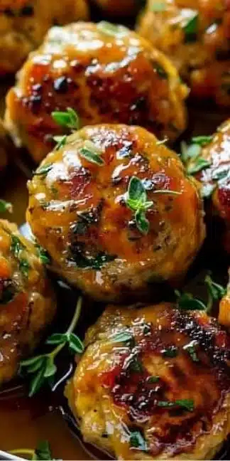 Delicious healthy apple cider turkey meatballs served on a plate