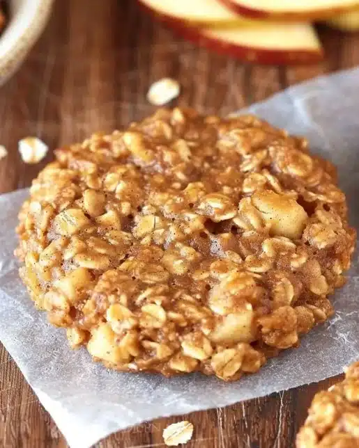 Healthy apple pie oatmeal cookies with apple chunks and spices.