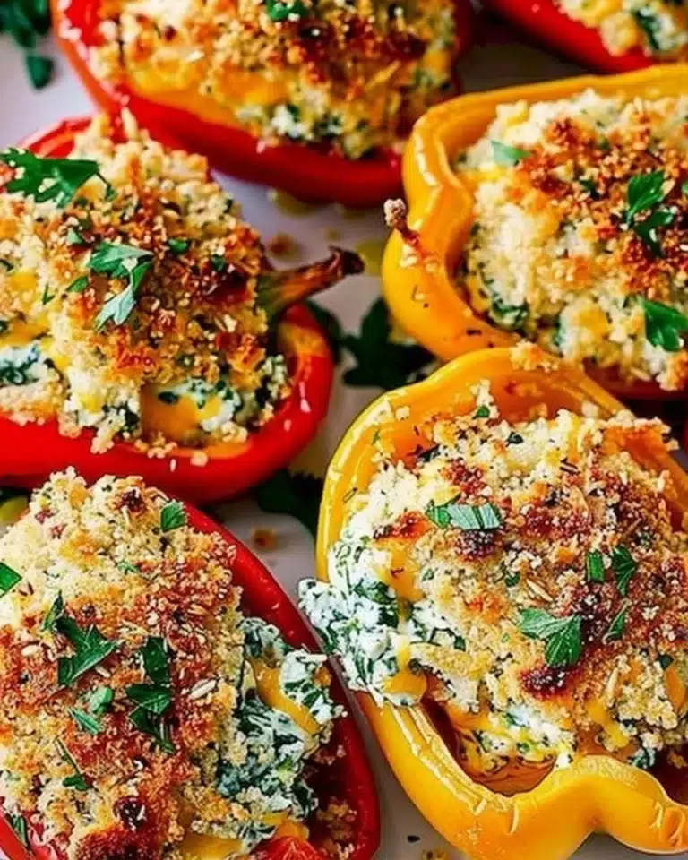 Herby ricotta stuffed peppers topped with fresh herbs and cheese