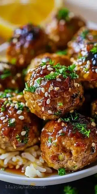Delicious honey garlic turkey meatballs served on a plate