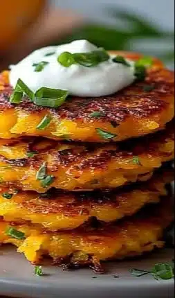 Deliciously crispy juicy butternut squash fritters served on a plate
