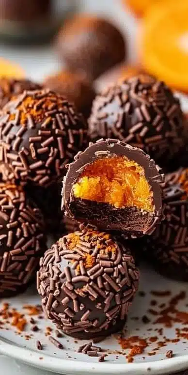 Juicy Orange Chocolate Christmas Truffles on a festive plate