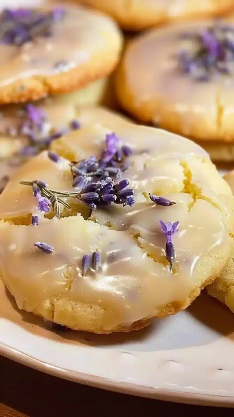 Plate of freshly baked lemon lavender cookies topped with lemon zest.