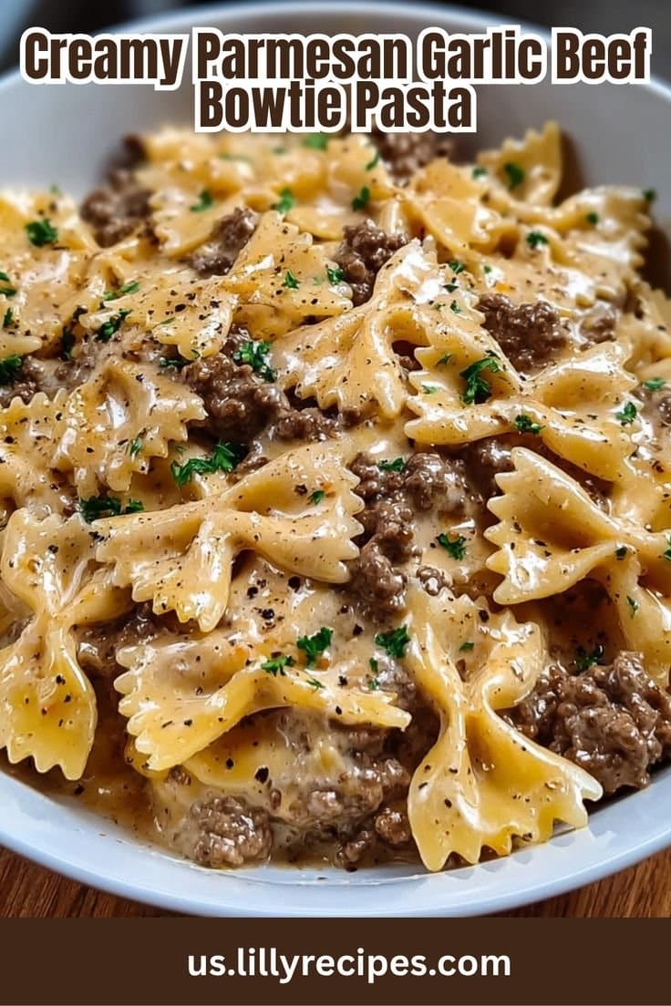 Creamy Parmesan Garlic Beef Bowtie Pasta