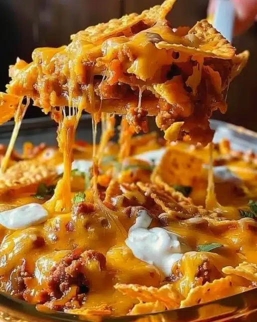 Delicious Dorito Casserole served in a colorful dish
