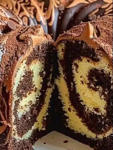 Delicious homemade Marble Cake with chocolate and vanilla swirls