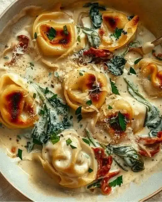 Delicious Marry Me Tortellini served in a bowl with herbs and sauce