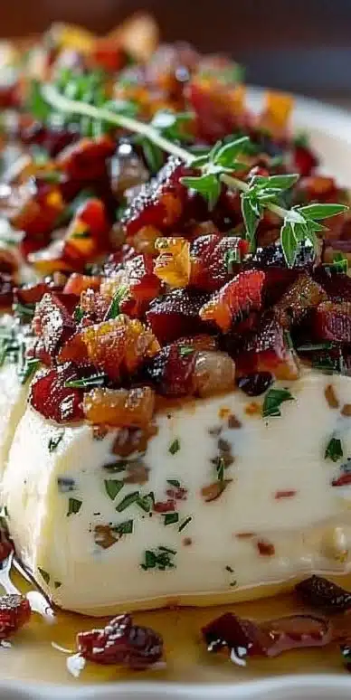 Million Dollar Beef Bacon Goat Cheese Appetizer Log served on a platter