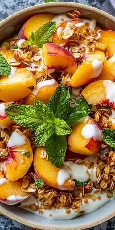 Delicious Millionaire Peach Salad with fresh peaches and greens