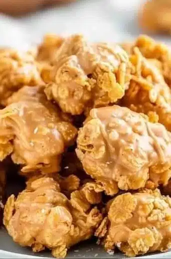 Delicious no-bake cornflake cookies with peanut butter ready to enjoy.