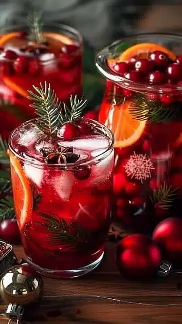 Non-alcoholic Christmas punch served in a festive glass