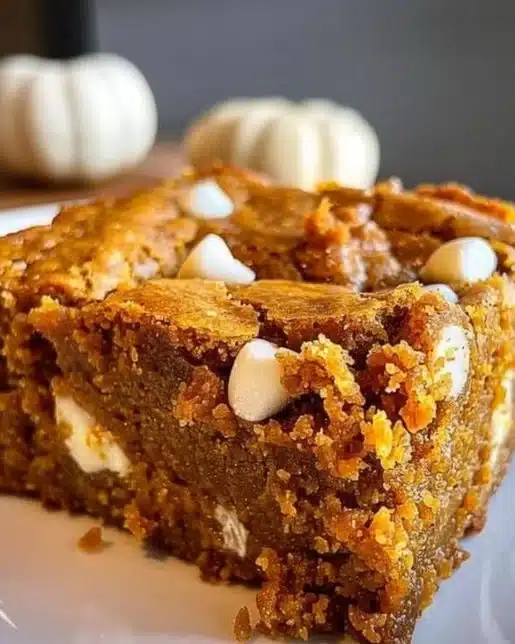 Delicious pumpkin blondies with fall spices and chocolate chunks