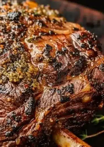 Juicy and perfectly cooked Prime Rib served with sides