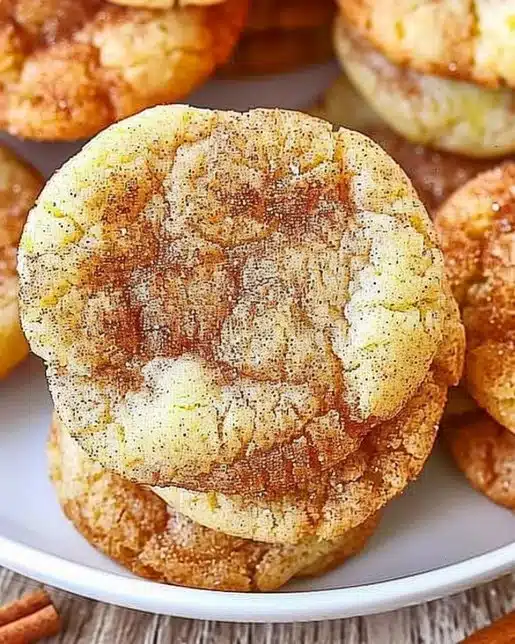 Delicious Apple Cinnamon Snickerdoodle Cookies on a wooden table