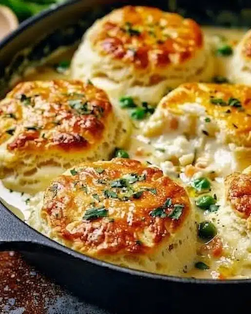 Red Lobster Biscuit Chicken Pot Pie served with golden biscuits.