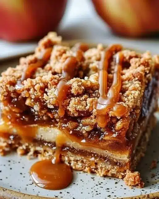 Salted Caramel Apple Crumble Bars served as a delicious fall dessert
