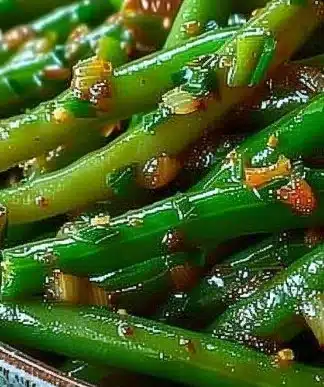 Savory garlic butter green beans served as a delicious side dish