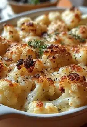 Slow cooker cauliflower dish with spices and herbs in a bowl