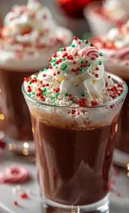 Sparkling Candy Cane Shooter, a delicious non-alcoholic holiday drink