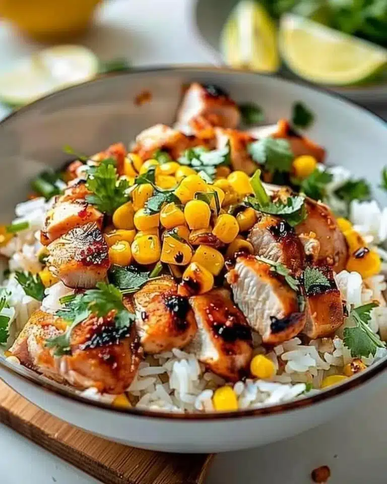 Delicious Street Corn Chicken Rice Bowl with vibrant toppings