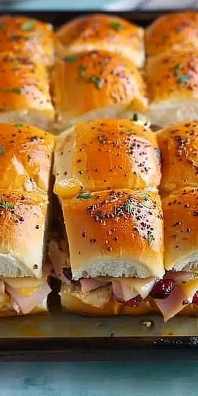 Delicious turkey cranberry sliders served on a platter.