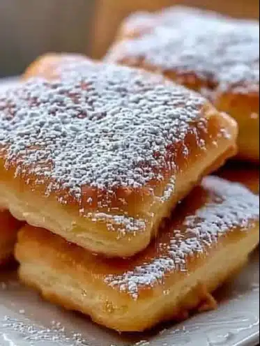 Delicious Vanilla French Beignets dusted with powdered sugar on a plate