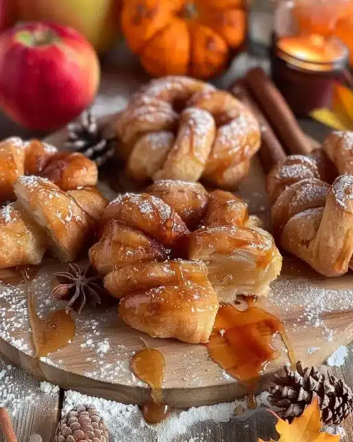 Vegan caramel apple pastries with a golden crust and caramel drizzle