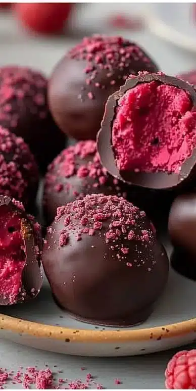 Delicious velvety raspberry truffles made with rich chocolate