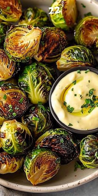Addictive Crispy Brussels Sprouts with Creamy Dijon Aioli