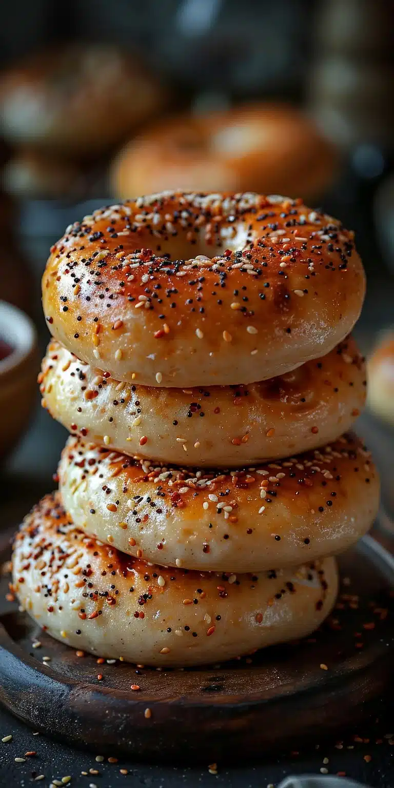 Freshly baked 3-Ingredient Greek Yogurt Bagels on a wooden table