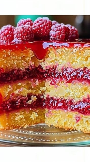 Lemon Curd & Raspberry Drizzle Cake