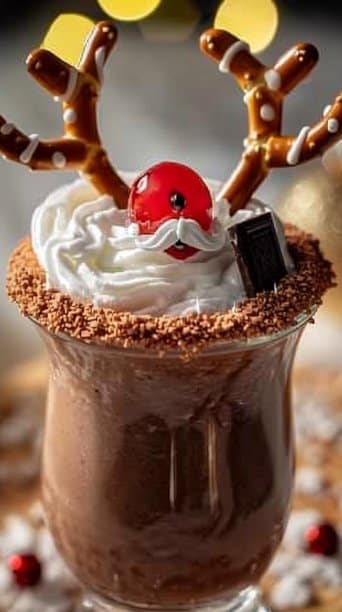 Rudolph's Chocolate Milk with Pretzel Antlers