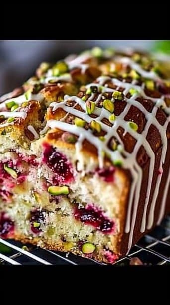 Pistachio Cranberry Loaf with White Chocolate Drizzle