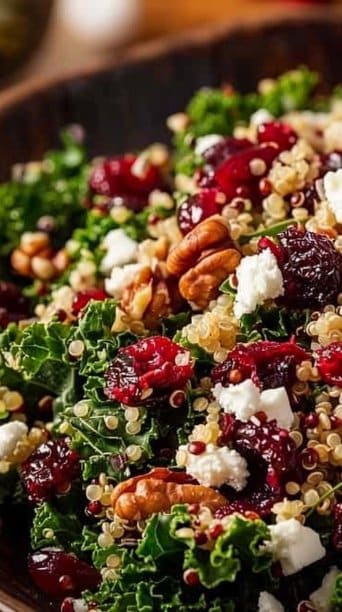Cranberry Quinoa Christmas Salad with Feta and Kale
