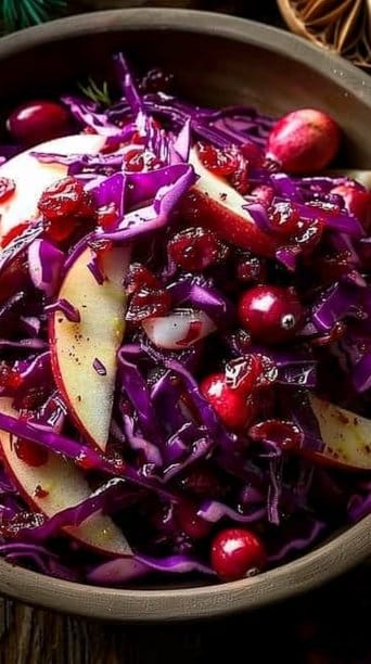 Holiday Slaw with Red Cabbage, Apples, and Cranberries