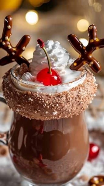 Rudolph's Chocolate Milk with Pretzel Antlers