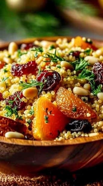 Holiday Couscous Salad with Dried Fruits and Pine Nuts