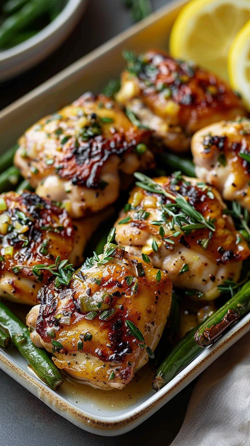 Lemon Garlic Butter Thighs and Green Beans Skillet