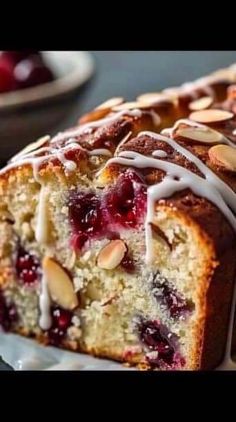 Almond Cherry Loaf with Vanilla Bean Glaze