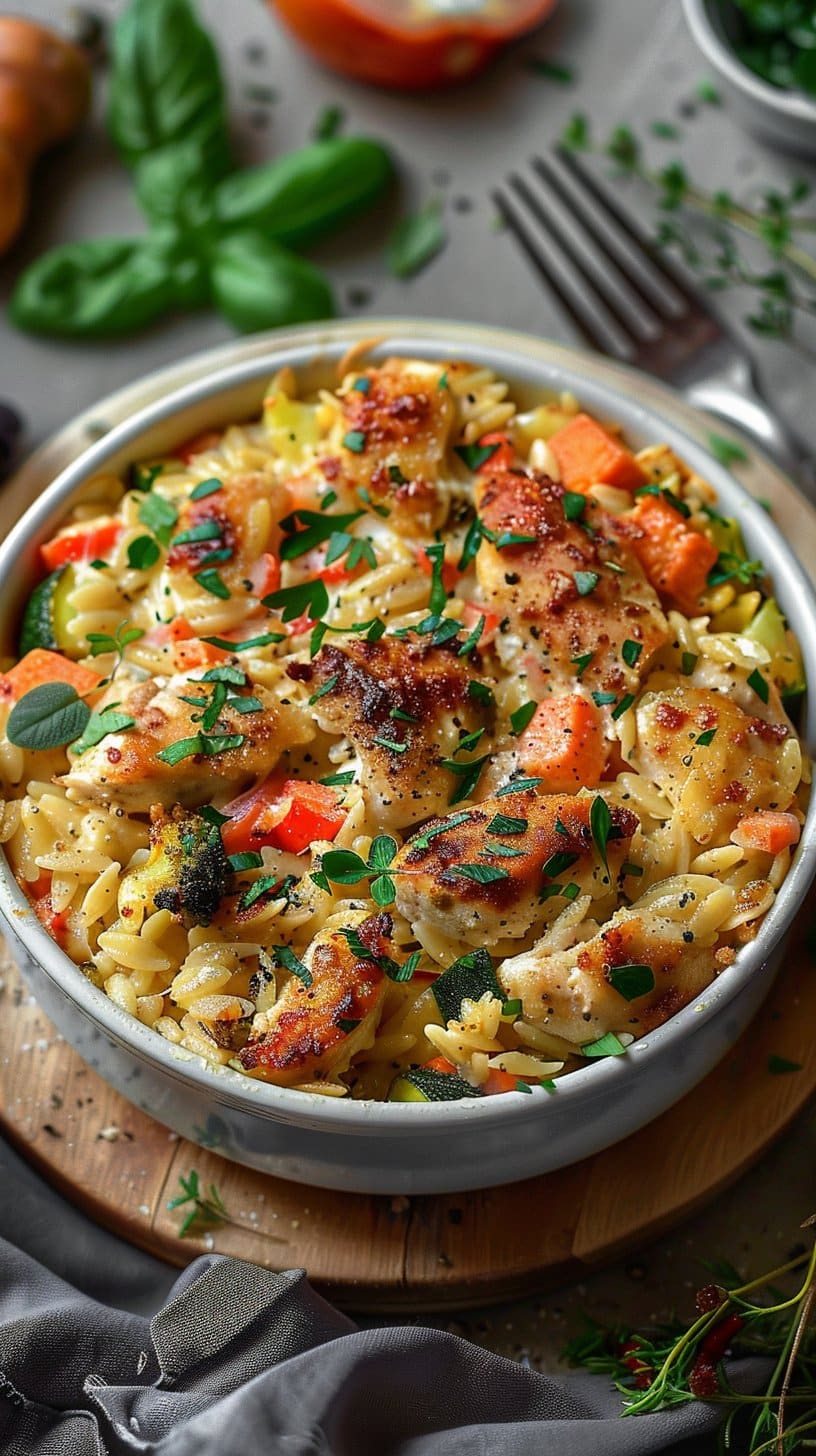 Boursin Orzo Bake With Chicken And Veggies