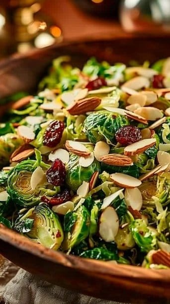 Warm Brussels Sprout Christmas Salad with Toasted Almonds