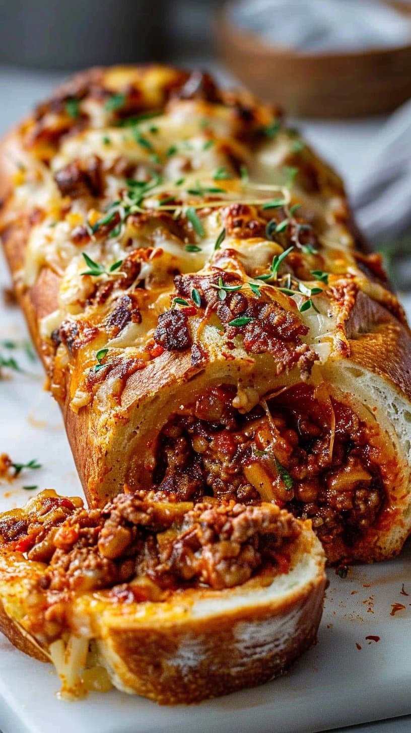 Irresistible Cheesy Beef Garbage Bread