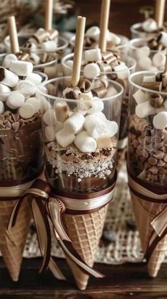 Hot Cocoa Cones with Mini Marshmallow Stir Sticks