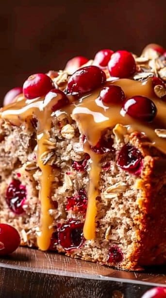 Cranberry Ginger Oat Loaf with Honey Glaze