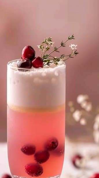 Cranberry Thyme Gin Fizz with Vanilla Foam