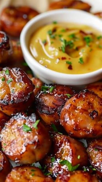 Mustard Hasselback Kielbasa Bites