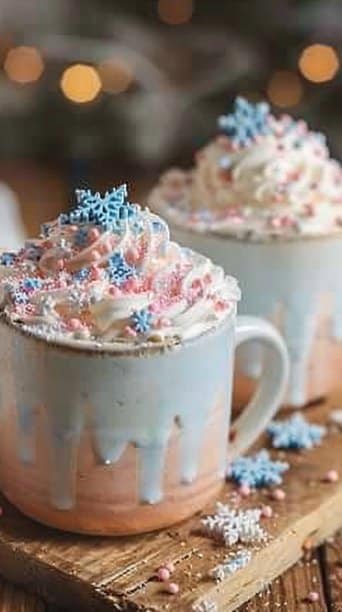 Holiday Cotton Candy Milk with Snowflake Sprinkles