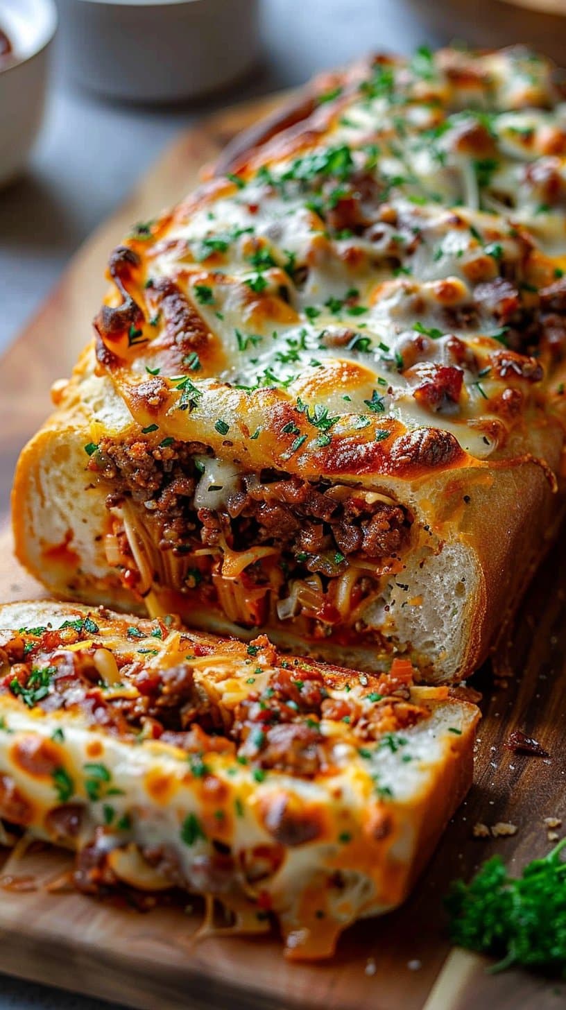 Irresistible Cheesy Beef Garbage Bread