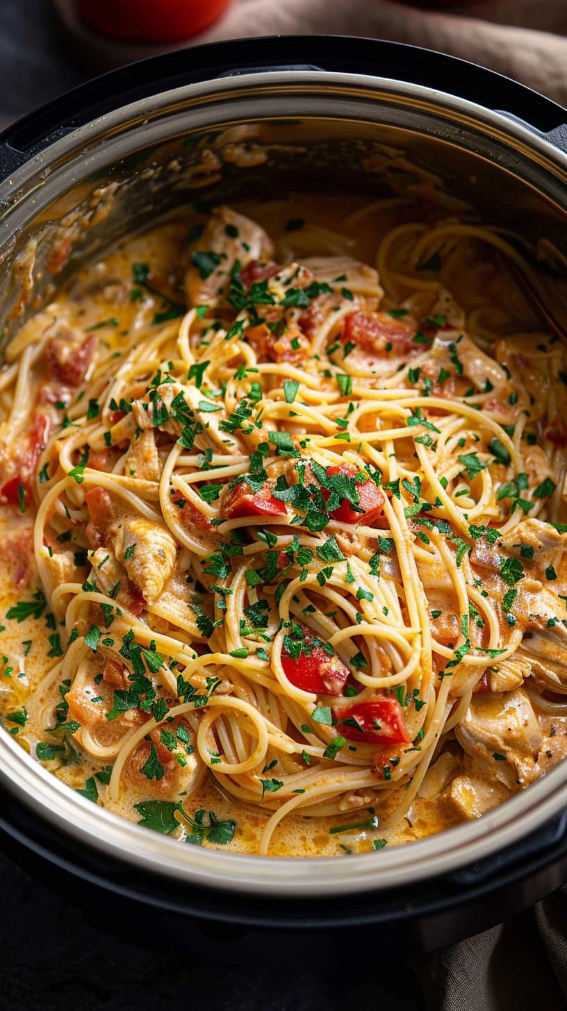Crock Pot Cheesy Chicken Spaghetti